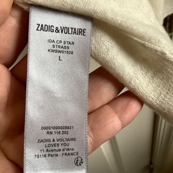 Zadig & Voltaire Ida Stars Strass Cashmere Sweater Sugar SZ L - Picture 13 of 16